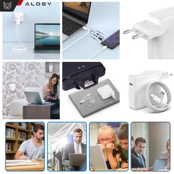 Ładowarka Zasilacz do Apple MacBook Alogy Universal Charger Kabel 2m USB-C do USB-C Szybkie ładowanie PowerDelivery PD 96W Biały