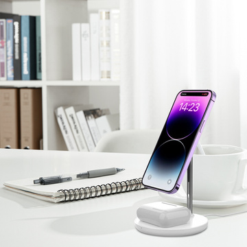 Магнітний бездротовий зарядний пристрій 2в1 QI 15 Вт 2в1 MagSafe для Apple iPhone AirPods білий