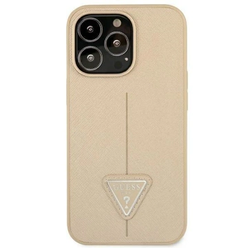 Etui Guess GUHCP14LPSATLE do Apple iPhone 14 Pro 6,1" béžové/béžové pevné puzdro SaffianoTriangle Logo