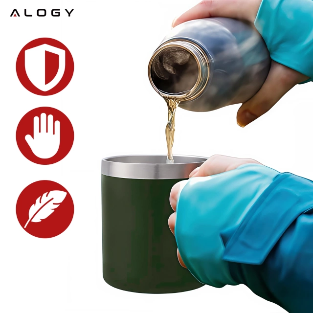 Termohrnček 420 ml s viečkom na kávu, čaj, oceľ, studené a teplé nápoje Alogy Green