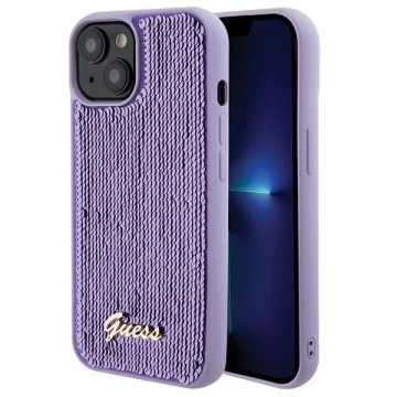 Etui Guess GUHCP15SPSFDGSU pro iPhone 15 6,1" fioletoowy/fialové pevné pouzdro Sequin Script Metal