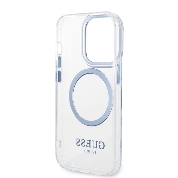 Etui Guess GUHMP14LHTRMB для iPhone 14 Pro 6,1" niebieski/синій жорсткий чохол Metal Outline Magsafe