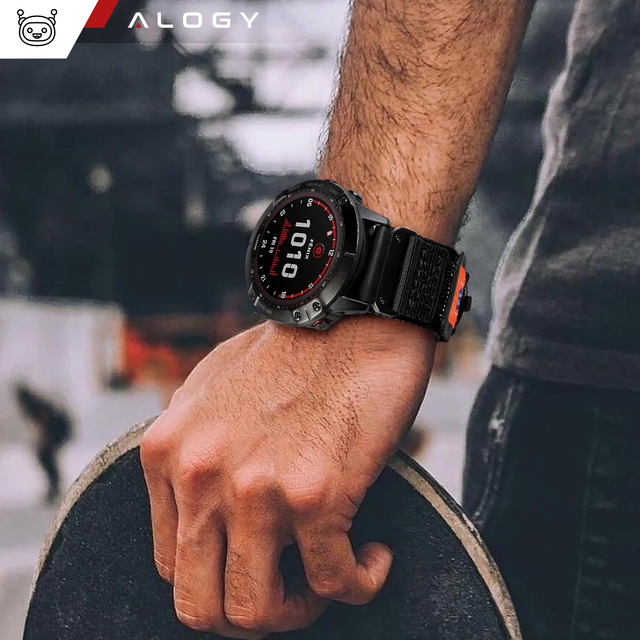 Нейлоновий ремінь для Garmin Fenix 5x / 6x / 7x / Pro / Descent / Tactix / Enduro (26 мм) Alogy Nylon Band Black