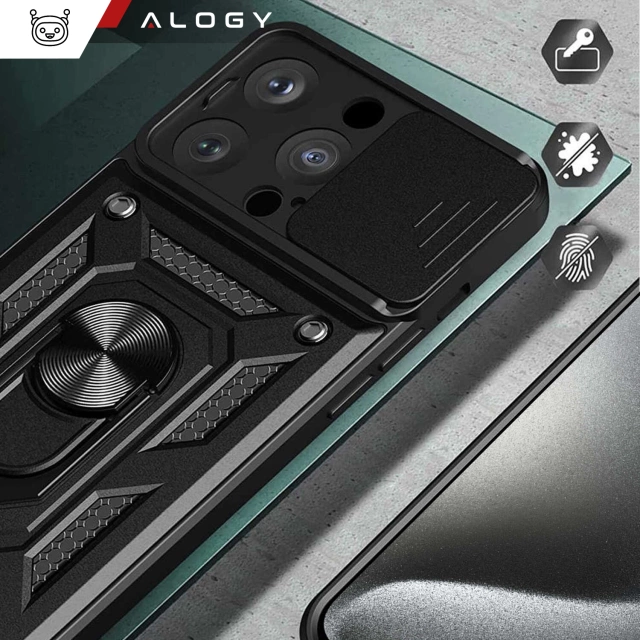 Puzdro pre Apple iPhone 16 Pro pancierové Slide Case Ring puzdro ochrana fotoaparátu Camshield Alogy čierne