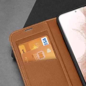 Ochranné pouzdro Dux Ducis Skin X2 pro Samsung Galaxy S23 flip case stojánek na peněženku hnědé