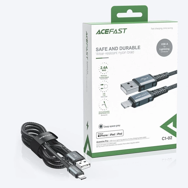 Acefast kabel MFI USB - Lightning 1,2m, 2,4A černý (C1-02 černý)