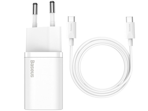 Baseus USB-C PD wall charger 25W cable for USB-C White