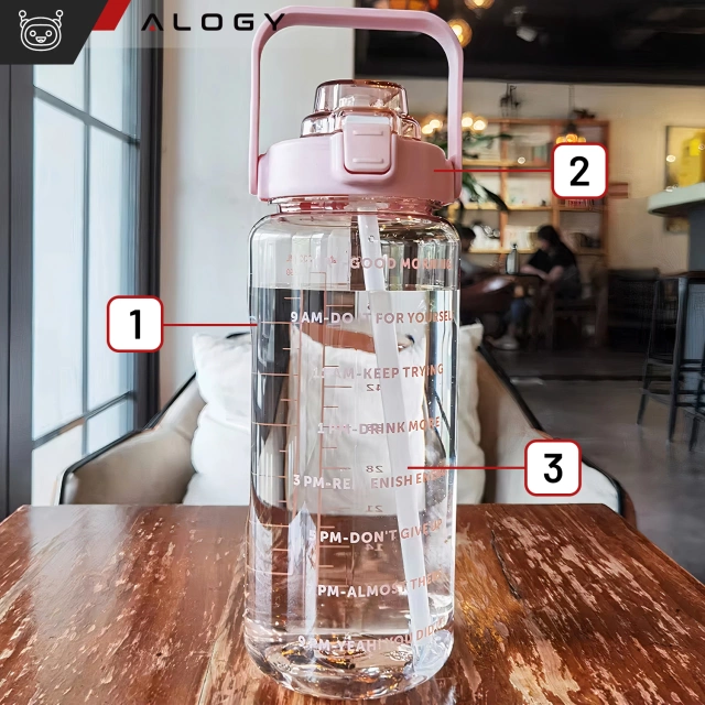Velká láhev, láhev na pití Alogy MotivHydro Motivační odměrka 2l 2000ml Růžová