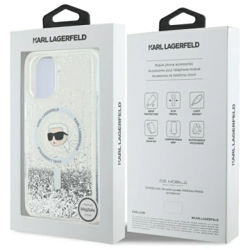 Чохол Etui Karl Lagerfeld для iPhone 16 6.1" Magsafe Hardcase Transparent Liquid Glitter Karl Head