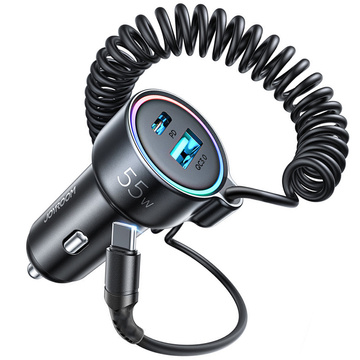 Rychlá nabíječka do auta Joyroom 3 v 1 s kabelem USB typu C 1,5 m 55 W černá (JR-CL07)