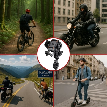 Držák na motorku KEWIG M11B pro telefon s QC 3.0 15W Qi nabíječkou černý