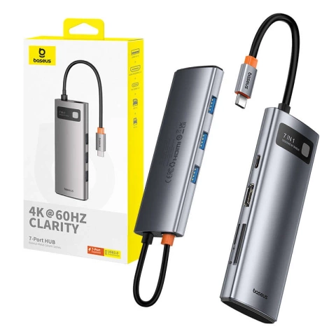 Концентратор 7w1 Baseus Gleam, USB-C до 1x HDMI4K 60Hz 3x USB3.0 1x PD 1x SD/TF (невеликий)