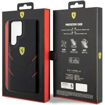 Etui Ferrari FEHCS23LPBAK do Samsung Galaxy S23 Ultra S918 čierne/čierne pevné puzdro Hot Stamp Lines