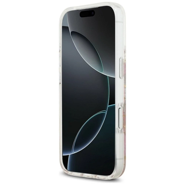 Etui Guess MagSafe do iPhone 17 Pro Resin Flowers Glitter Pink