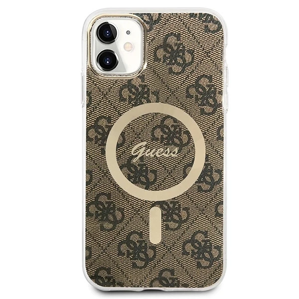 Zestaw Guess GUBPN61H4EACSW Case Charger iPhone 11 6,1" hard case 4G MagSafe Print brązowy/brown