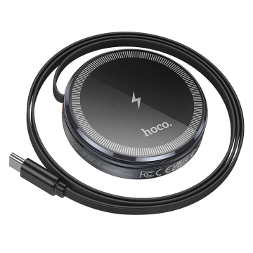 Бездротовий зарядний пристрій HOCO з висувним кабелем Type-C, сумісний з MagSafe та Apple Watch 15W CQ18 сірого кольору