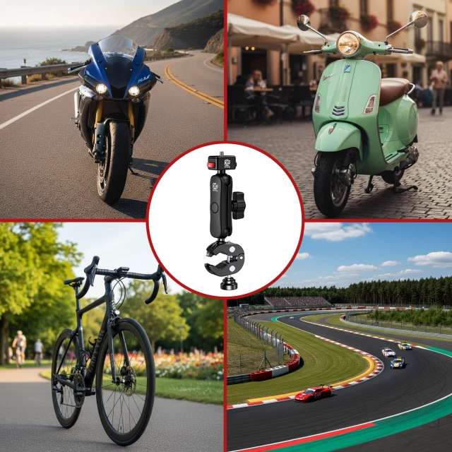 Kewig QuickLock Aluminum Motorcycle Mount for 1/4 360 Action Cameras, Stable with Anti-Vibration Lock, Quick-Clamp Mount on Handlebar or Frame