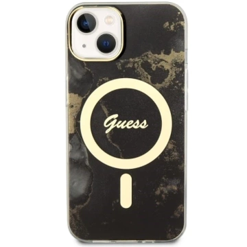Obal na telefón Guess GUHMP14MHTMRSK do Apple iPhone 14 Plus 6,7" čierny/čierny pevný obal Golden Marble MagSafe