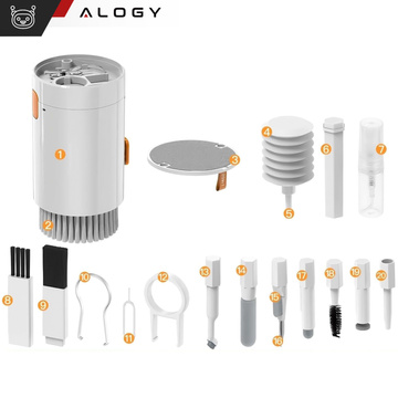 20in1 cleaning set for cleaning the phone keyboard, headphones, multifunctional cleaner, brush, Alogy Set, white