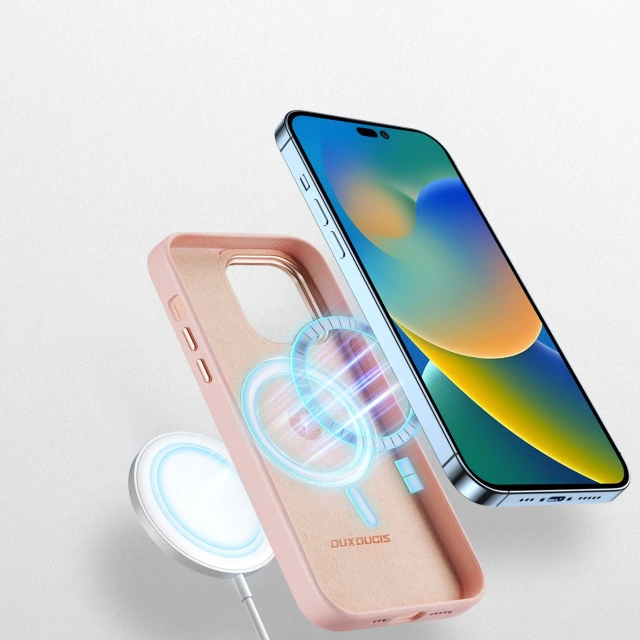 Dux Ducis Grit Ledertasche für iPhone 14 Pro Glatte PU-Lederhülle (MagSafe-kompatibel) Rosa