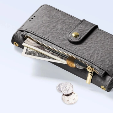 Kožené puzdro Wallet Mag pre iPhone 15 Pro Dux Ducis Lawa, sivé