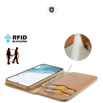 Dux Ducis Hivo protective case for Samsung Galaxy S23 flip cover wallet stand RFID blocking brown