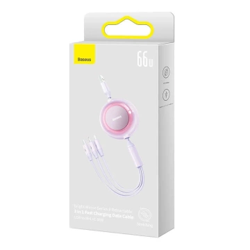 Kabel USB 3w1 Baseus Bright Mirror 3, micro USB / Lightning / USB-C, 66W / 2A, 1,1 m (fioletowy)