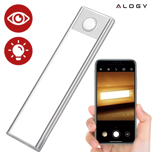 Lampka szafkowa z czujnikiem ruchu Listwa Alogy Motion Sensor LED Light 20cm do garderoby szafy kuchni Srebrna