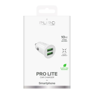 Ładowarka samochodowa Puro Pro Lite 10W 2xUSB-A – biała