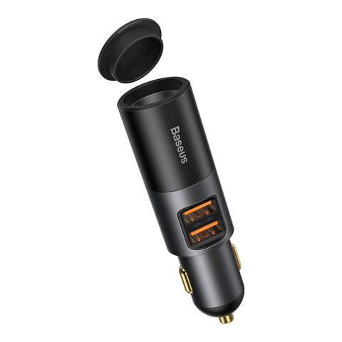Автомобільний зарядний пристрій Baseus Share Together Fast з гніздом прикурювача, 2x USB, 120 Вт (сірий)