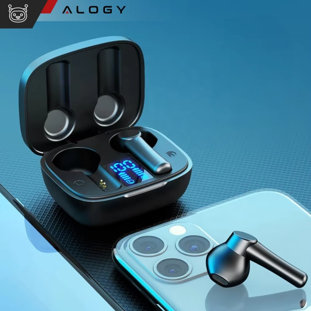 Alogy TWS Bluetooth 5.0 LED Wireless Earphones with IPX5 Charging Case PowerBank USB-C Black
