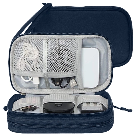 Travel Accessories Case, Organizer for Cables, Chargers, Phone and Power Bank, Multifunctional and Compact 21 x 12.5 x 5 cm, Alogy TravelPack™ – Navy Blue