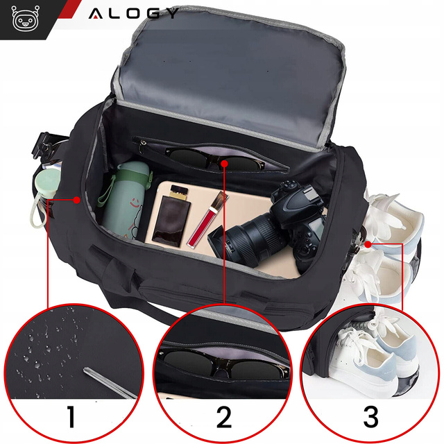 Men's women's sports shoulder bag for the gym for the plane hand luggage 44x26 training black Alogy Black