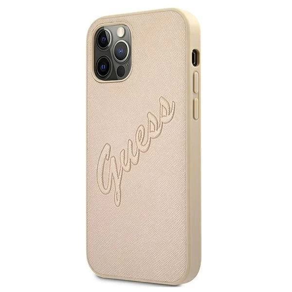 Guess GUHCP12LRSAVSLG iPhone 12 Pro Max 6,7" złoty/gold Hardcase Saffiano Vintage Script
