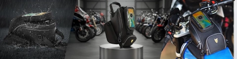 Motorradtasche mit abnehmbarer Handyhülle, wasserdichte Motorradtasche mit Fächern und Tankhalterung, geräumig und robust, MotoRider™ – Schwarz