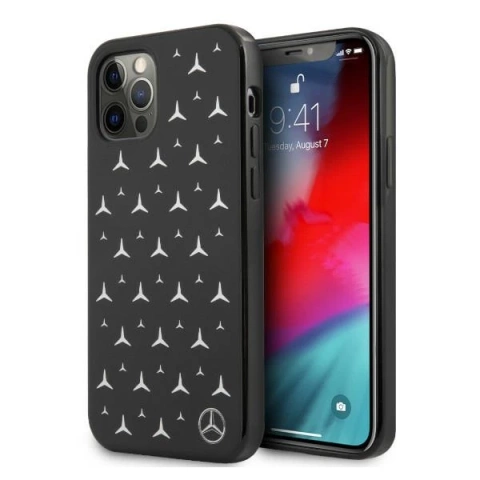 Etui Mercedes MEHCP12LESPBK na iPhone 12 Pro Max 6,7" pevný obal Silver Stars vzor czarny/čierna