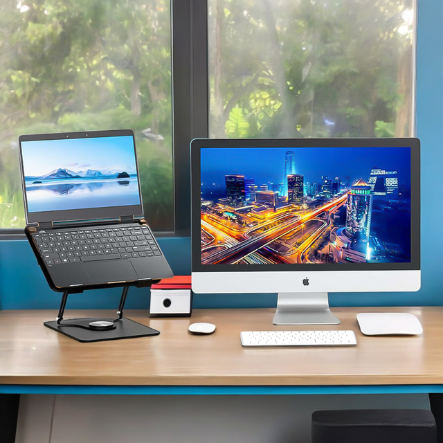 Stojanový stojan na laptop stolík 17,3" nastaviteľný 360 chladiaci skladací hliník 25 x 21,7 cm Alogy Graphite