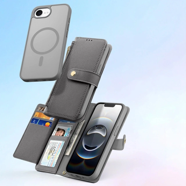 iPhone 16e Dux Ducis Lawa Leather Case with MagSafe Wallet Gray