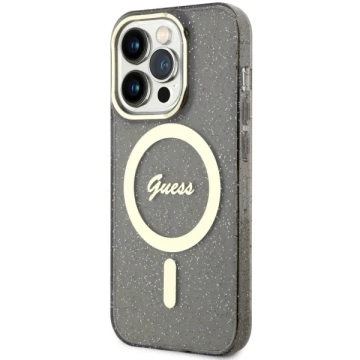 Etui für Telefon Guess GUHMP14LHCMCGK für Apple iPhone 14 Pro 6.1" Czarny/Black Hardcase Glitter Gold MagSafe