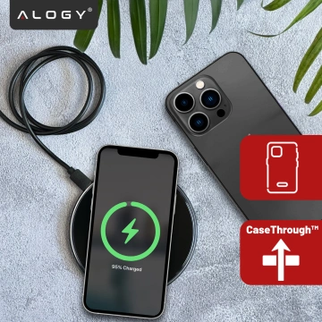 QI bezdrôtová indukčná nabíjačka 15W rýchla LED Alogy okrúhla pre iPhone USB-C kábel Čierny