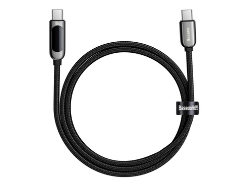 1m Kábel Baseus Kábel USB-C typu C s PD 5A 100W Čierny merač prúdu