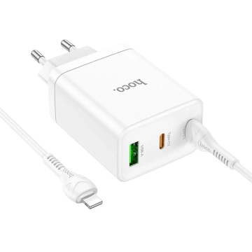 Настінний зарядний пристрій HOCO 2 x Type C USB A кабель Type C до Lightning PD QC3.0 3A 35W Білий