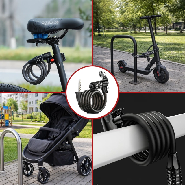 Bike lock, bike lock, strong cable, 120 cm, Alogy bike lock, code, key, black