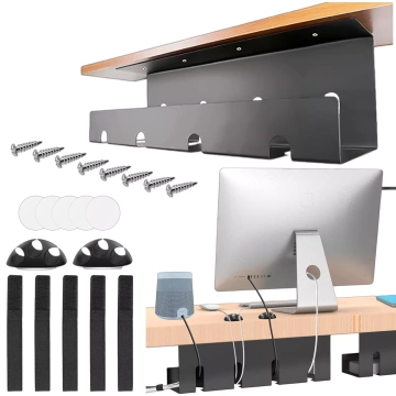 Cable organizer under the table top, cable shelf, strip, wires, table top, desk, aluminum holder, Alogy 40cm Black