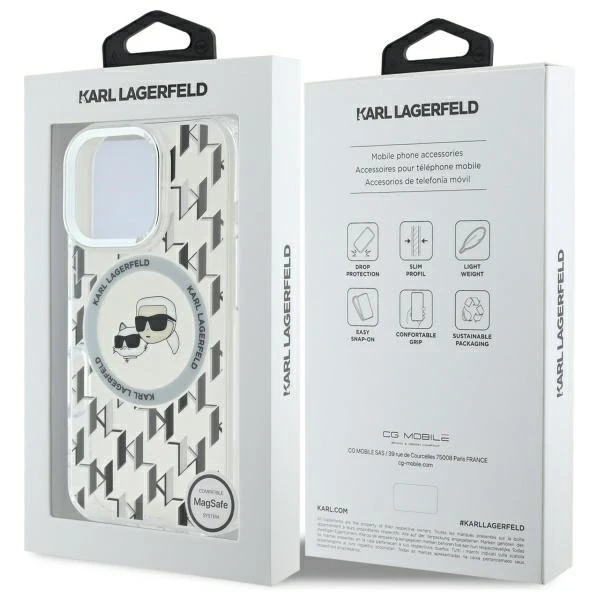 Etui Karl Lagerfeld do iPhone 16 Pro Max 6.9" Przezroczysty MagSafe IML Monogram Karl&Choupette Head
