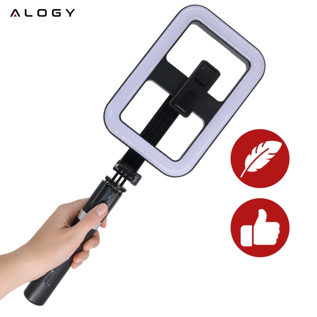 Selfie tyč Alogy GlowStick™ Pro so statívom, diaľkovým ovládaním a LED svetlom na fotky a videá s líčením, dlhá 132 cm, čierna
