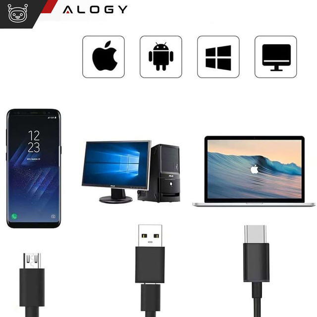 Kamera-Inspektion für Endoskopie, Micro-USB, USB-C, USB, Full HD, 3 m, 8 mm, Endoskop Alogy Hard Wire