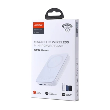 Joyroom Power Bank 10000mAh 20W Dodávka energie Rychlé nabíjení 15W Magnetická Qi bezdrátová nabíječka pro iPhone Kompatibilní s MagSafe bílá (JR-W020 bílá)