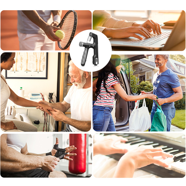 Грип для вправ на руках, регульований 10-100 кг, тренування, спорт, реабілітація, з лічильником, чорний