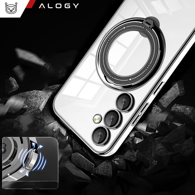 Case for Samsung Galaxy S24 Plus magnetic case Ring Mag Safe Clear magnet for Alogy holder Black transparent
